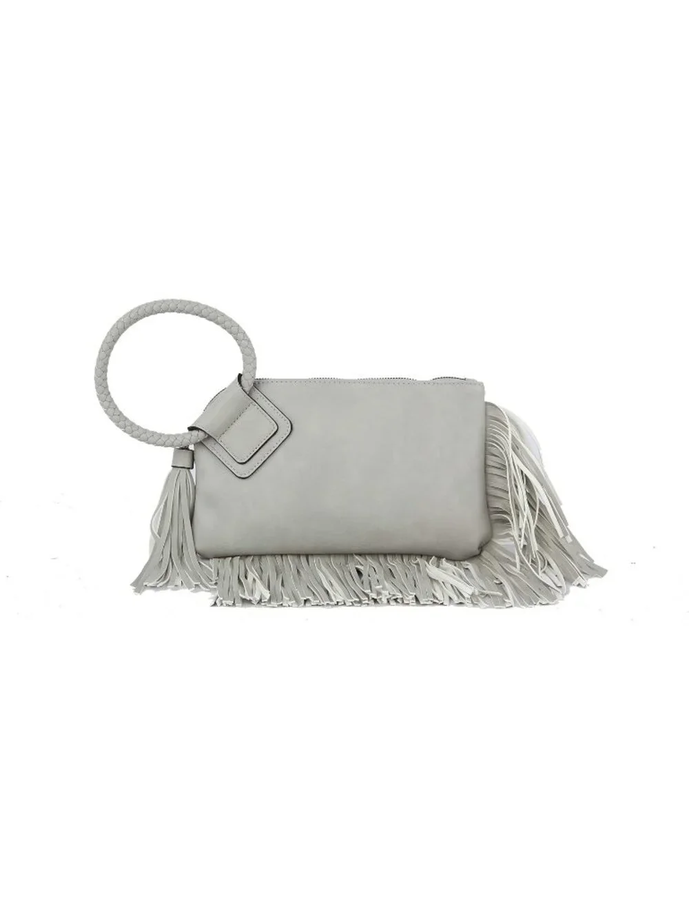 Women's Light Grey Leather Formal Purse Wristlet Wallet Casual Evening Handbag